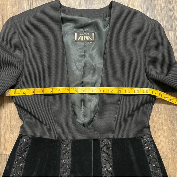 ALMA Couture Black Fitted Peplum Beaded Blazer Cocktail Jacket Velvet Holidays L - Picture 15 of 16
